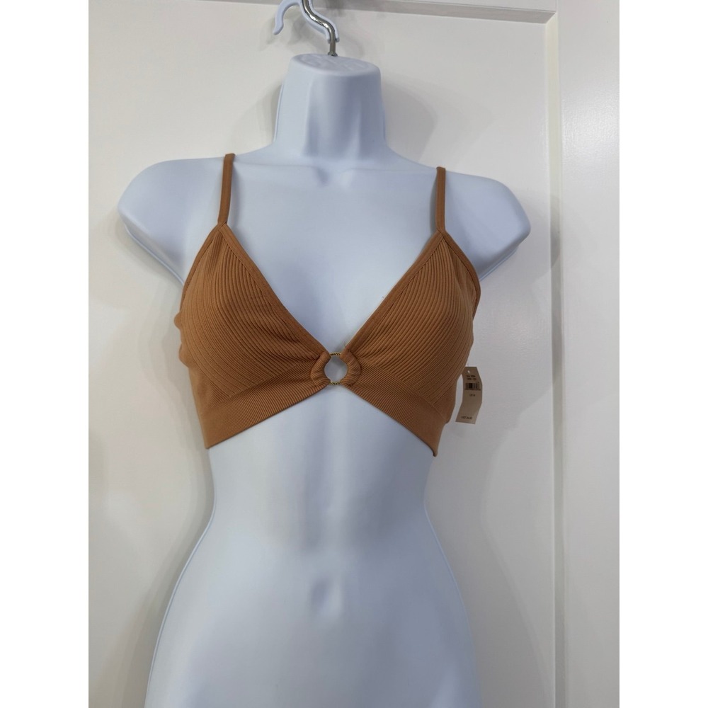 American‎ Eagle Ribbed O-Ring Bralette Tan Camel Seamless Crop Top US M NEW
